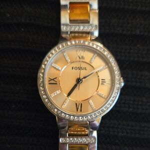 Fossil Ladies Virginia ES3405 Watch, Analog Dial Quartz Rose Gold And Silver